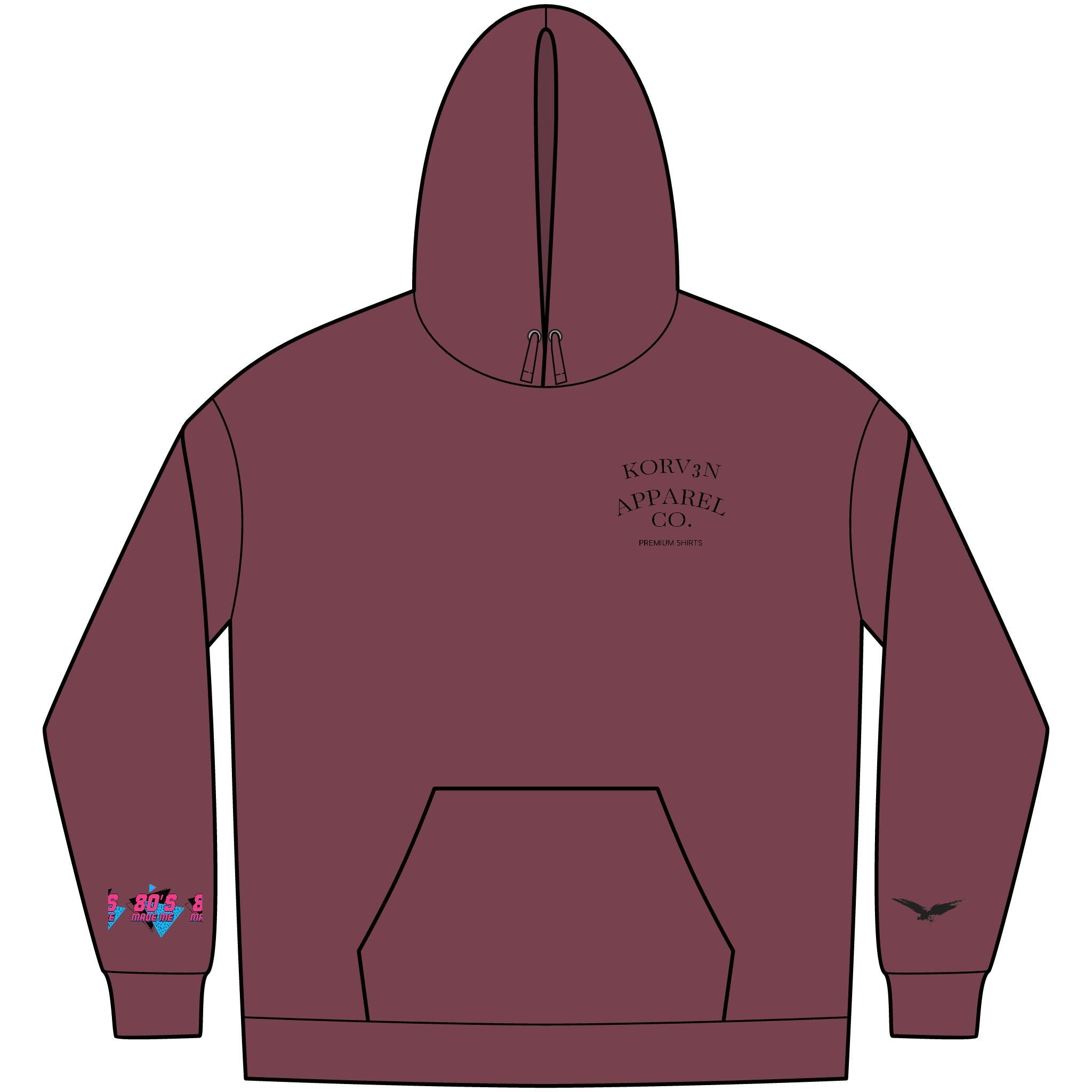 Korv3n Retro 80's Fleece Hoodie for Men, Vintage Style