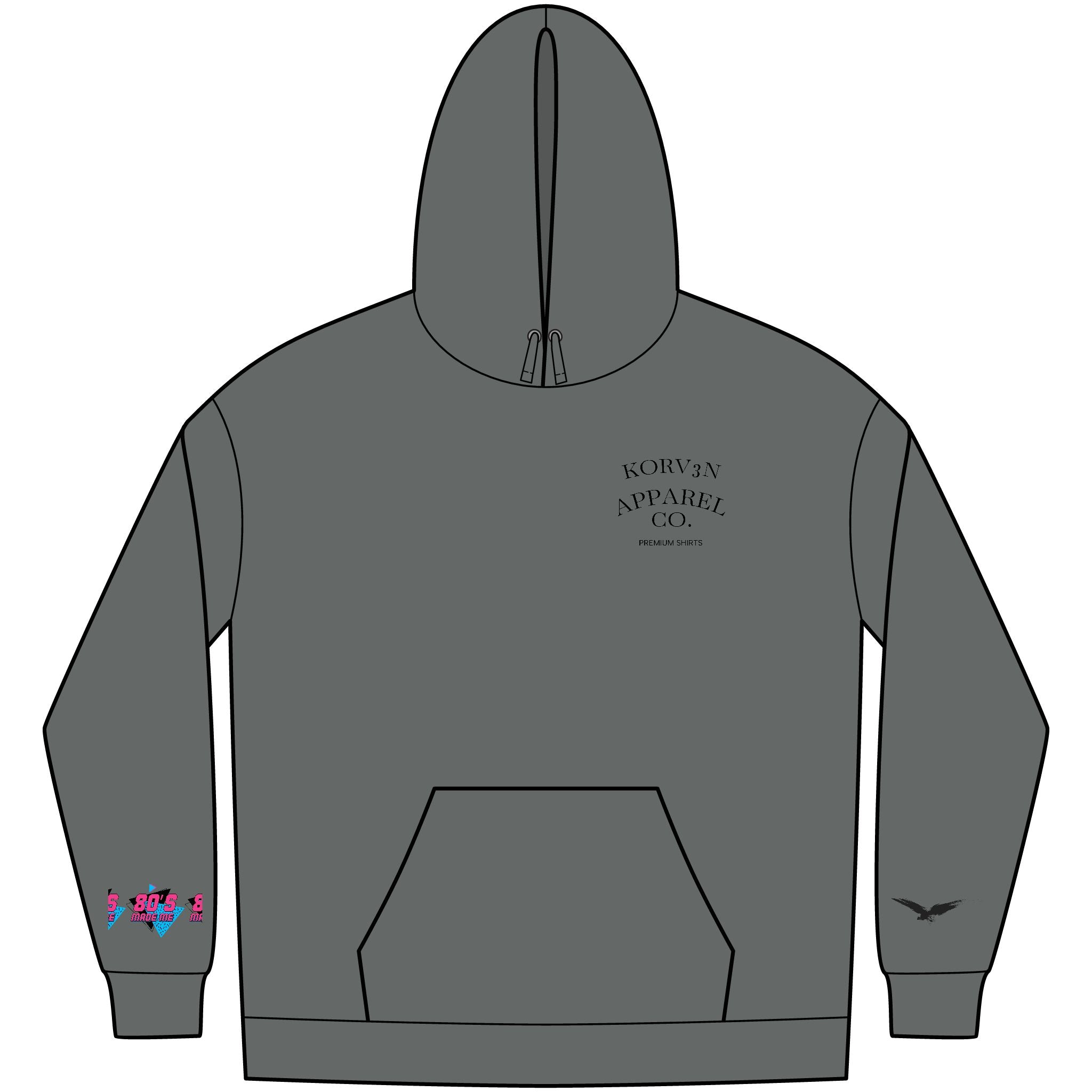 Korv3n Retro 80's Fleece Hoodie for Men, Vintage Style