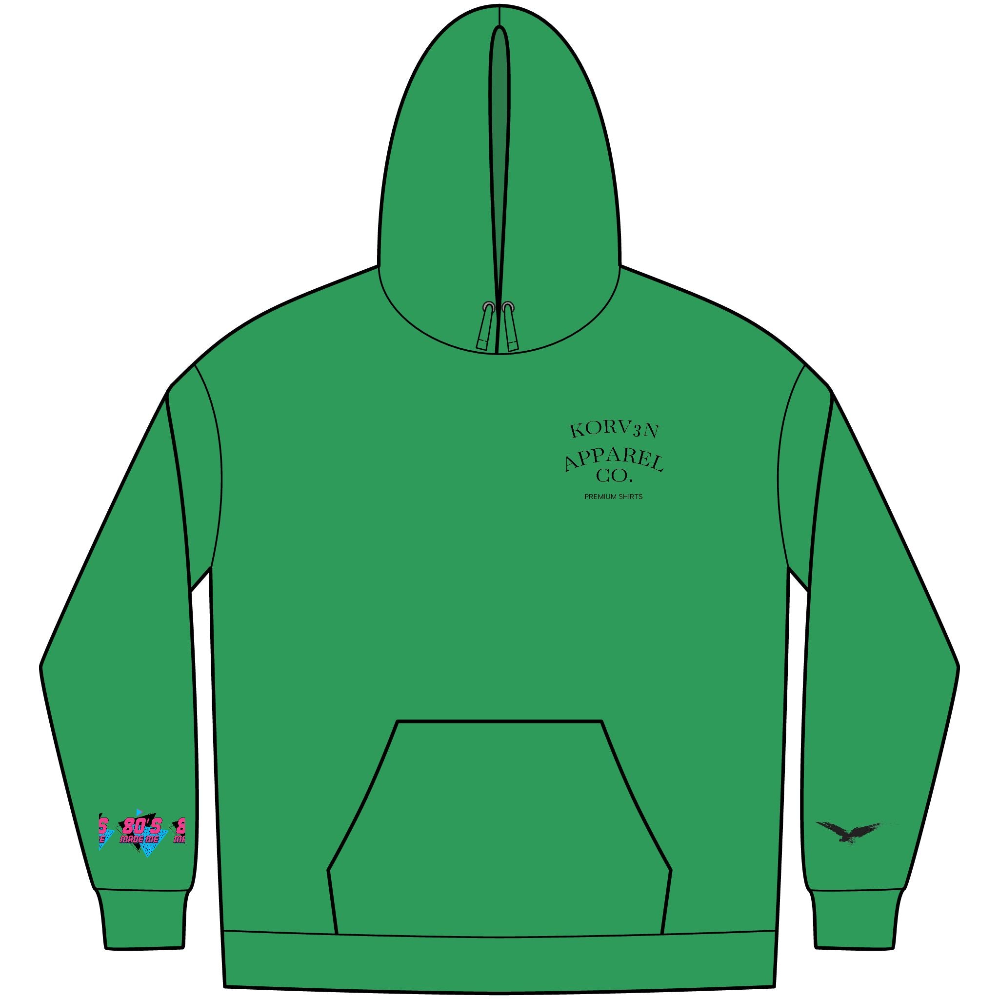 Korv3n Retro 80's Fleece Hoodie for Men, Vintage Style