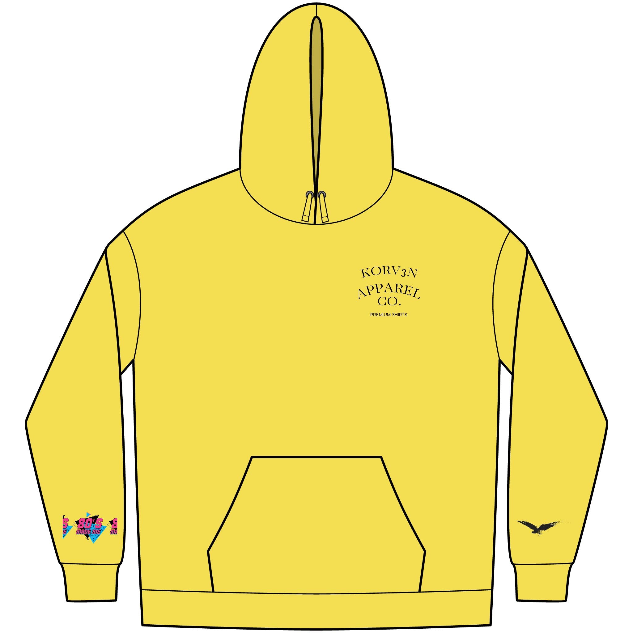 Korv3n Retro 80's Fleece Hoodie for Men, Vintage Style