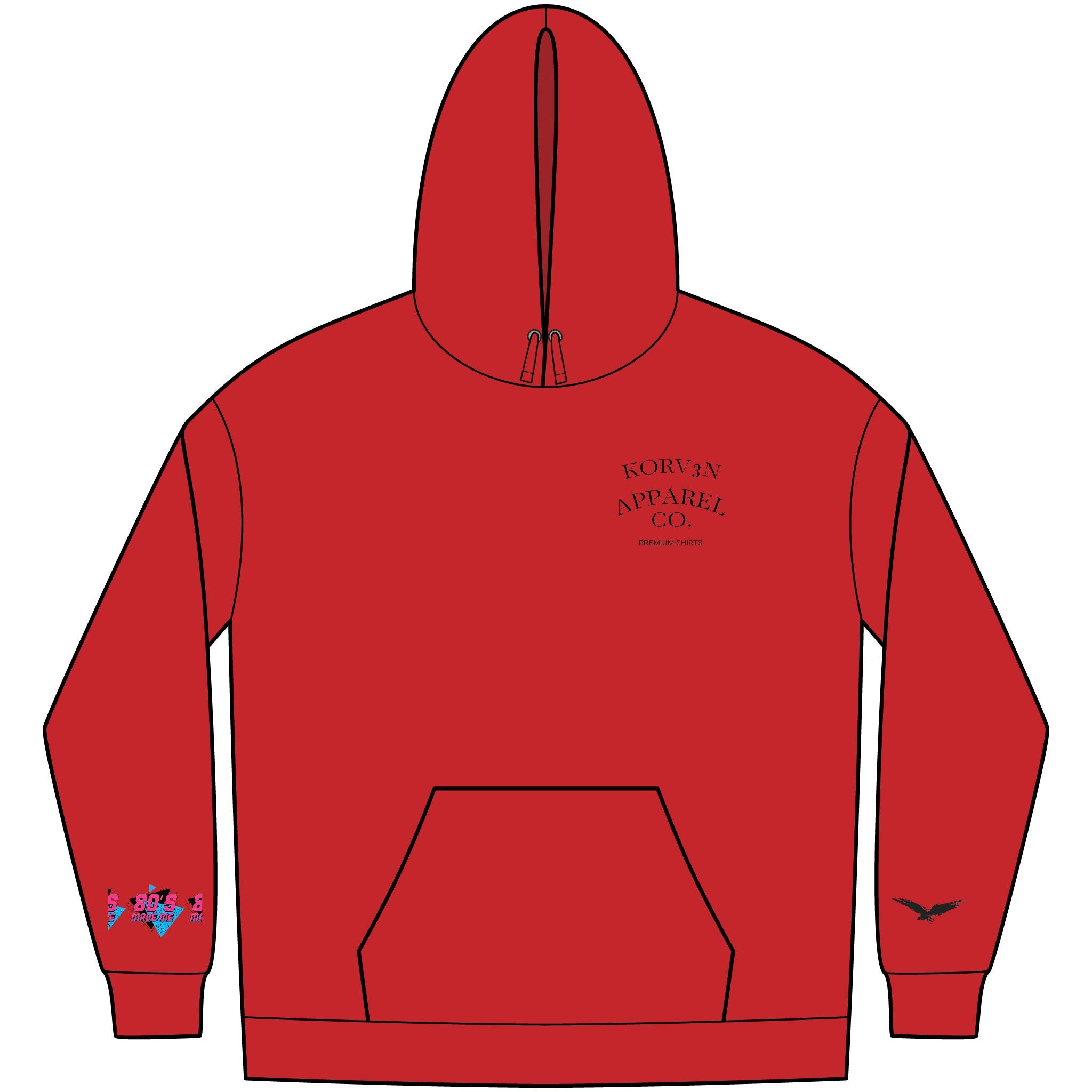 Korv3n Retro 80's Fleece Hoodie for Men, Vintage Style