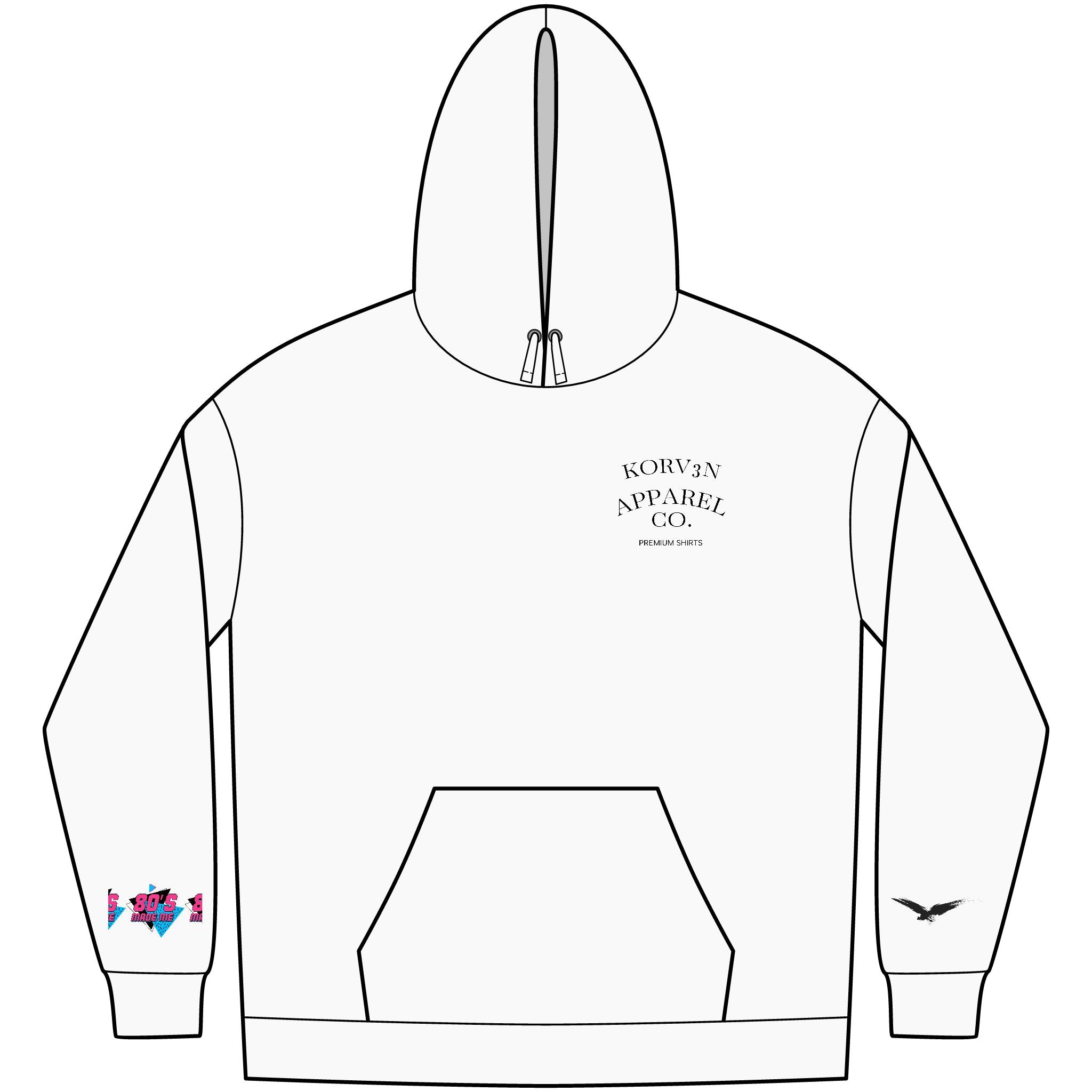 Korv3n Retro 80's Fleece Hoodie for Men, Vintage Style