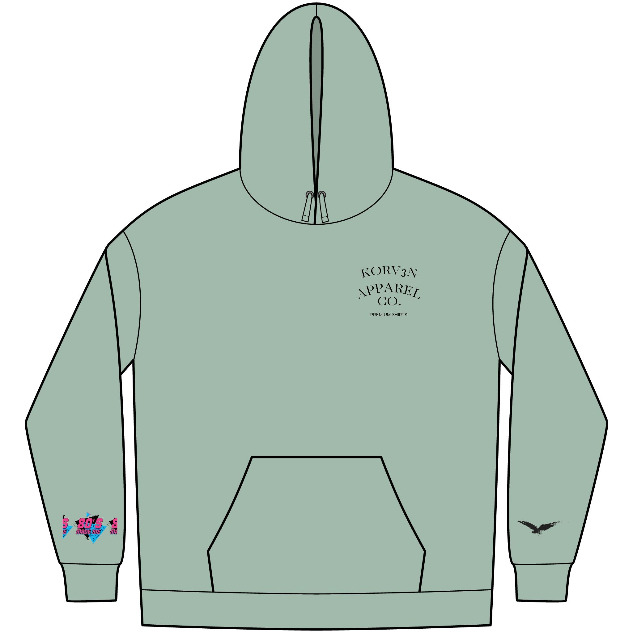 Korv3n Retro 80's Fleece Hoodie for Men, Vintage Style
