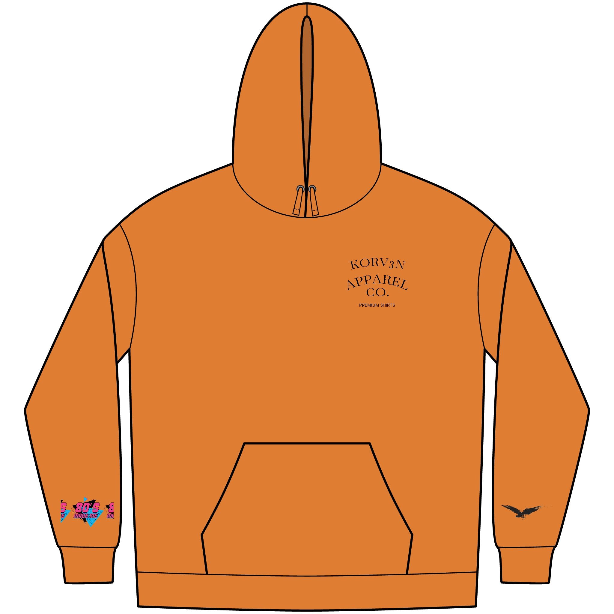 Korv3n Retro 80's Fleece Hoodie for Men, Vintage Style